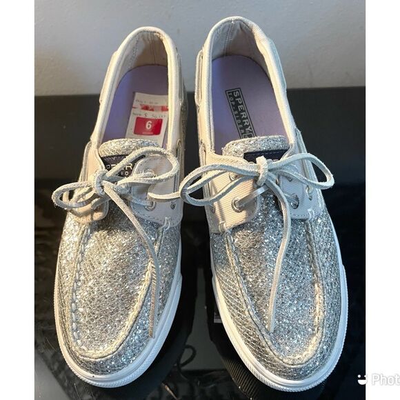 Sperry Top Sider Silver Sparkle Women’s Boat Shoes Size 6 - Picture 1 of 10